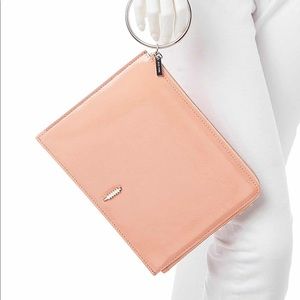NWT Thacker Gable Shiny Leather Silver Ring Wristlet Clutch Bag Rose Light Pink